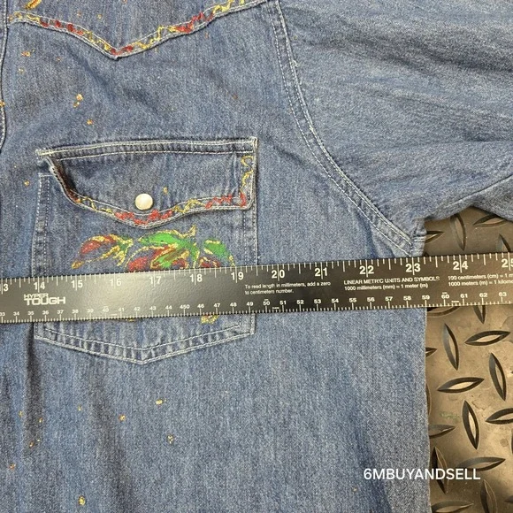 Sunbelt Sportswear Painted Lady Designs Chili Pepper Denim Western Shirt Mens M - Picture 4 of 10